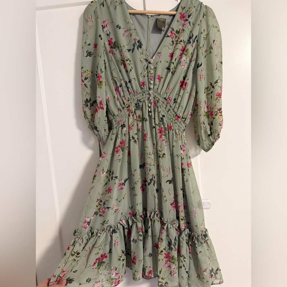 Taylor Long Sleeve Floral Dress - Green and Pink